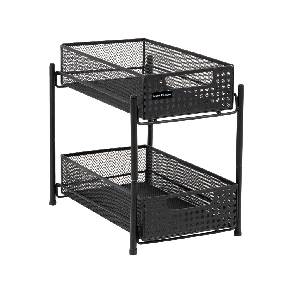 EMS MIND READER LLC Mind Reader HCABASK2T-BLK  Network Collection 2-Tier Mesh Cabinet Basket, 11-1/4in H x 12-1/2in W x 8in D, Black