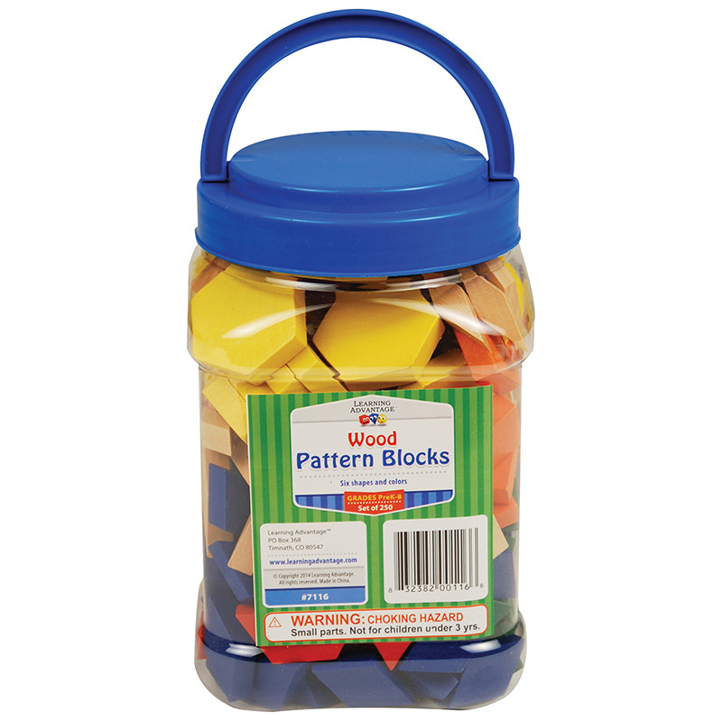 LEARNING ADVANTAGE Learning Advantage® Wood Pattern Blocks - Set of 250 - 6 Shapes and Colors - 1cm Thick