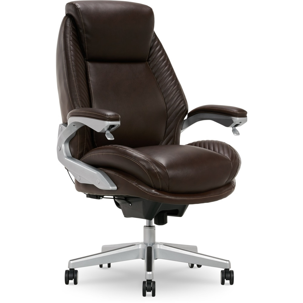 OFFICE DEPOT 52140-BRN Serta iComfort i6000 Ergonomic Bonded Leather High-Back Executive Chair, Brown/Silver