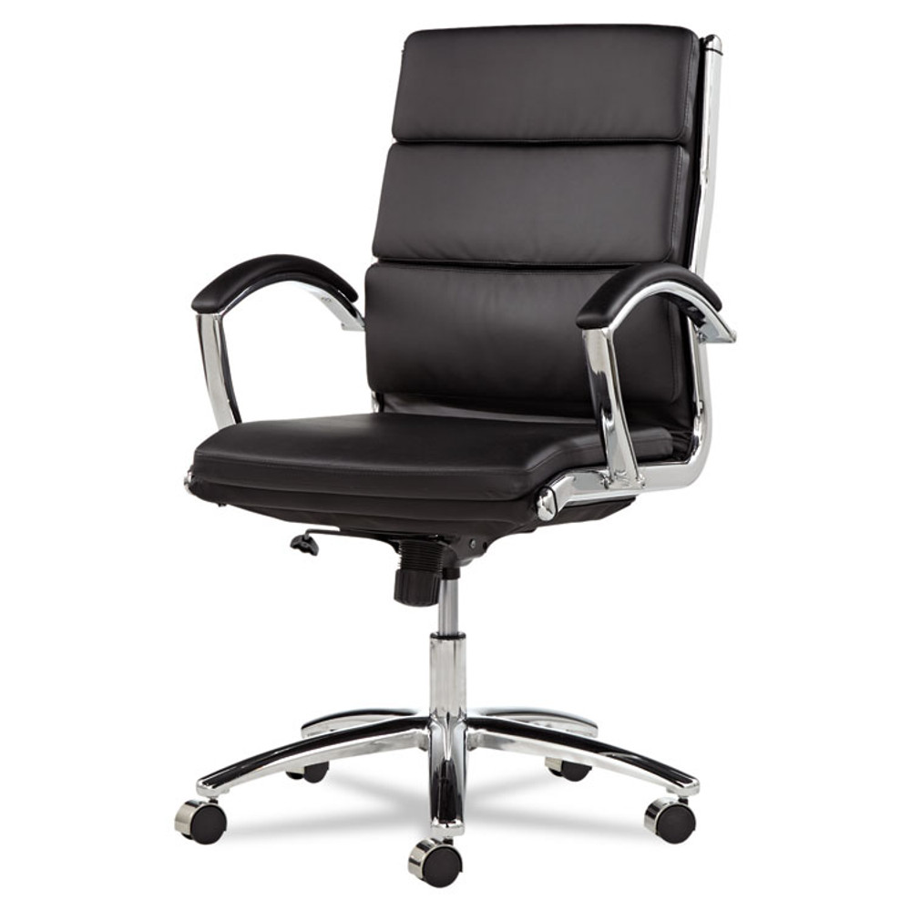 ALERA NR4219 Alera Neratoli Mid-Back Slim Profile Chair, Faux Leather, Supports Up to 275 lb, Black Seat/Back, Chrome Base