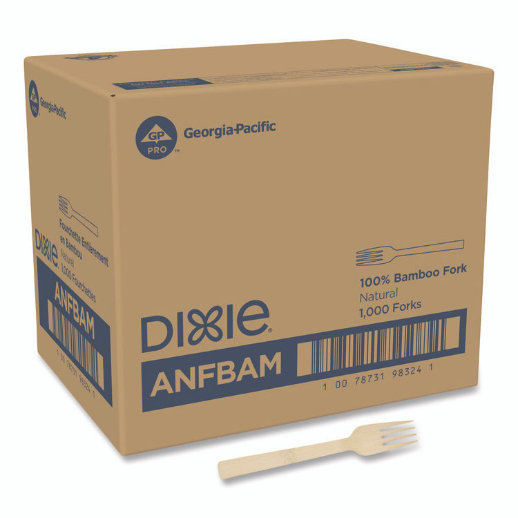 GEORGIA PACIFIC Dixie® ANFBAM Bamboo Cutlery, Mediumweight Fork, Paper, Light Golden, 100/Pack, 10 Packs/Carton