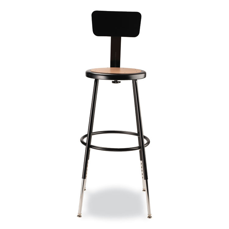 NATIONAL PUBLIC SEATING NPS® 6224HB10 6200 Series 25" to 33" Height Adjustable Heavy Duty Stool with Backrest, Supports Up to 500 lb, Brown Seat, Black Base