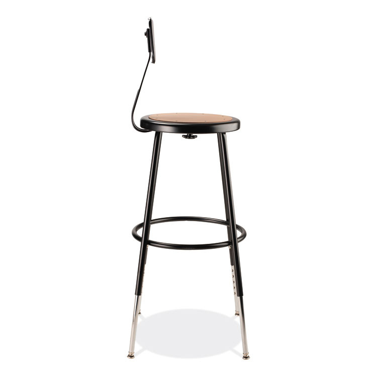 NATIONAL PUBLIC SEATING NPS® 6224HB10 6200 Series 25" to 33" Height Adjustable Heavy Duty Stool with Backrest, Supports Up to 500 lb, Brown Seat, Black Base