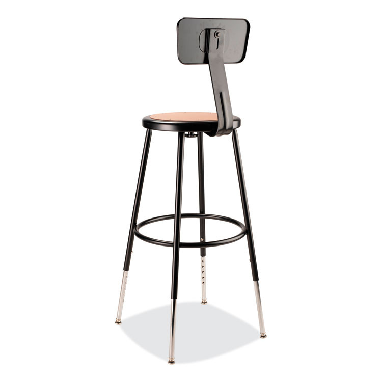 NATIONAL PUBLIC SEATING NPS® 6224HB10 6200 Series 25" to 33" Height Adjustable Heavy Duty Stool with Backrest, Supports Up to 500 lb, Brown Seat, Black Base