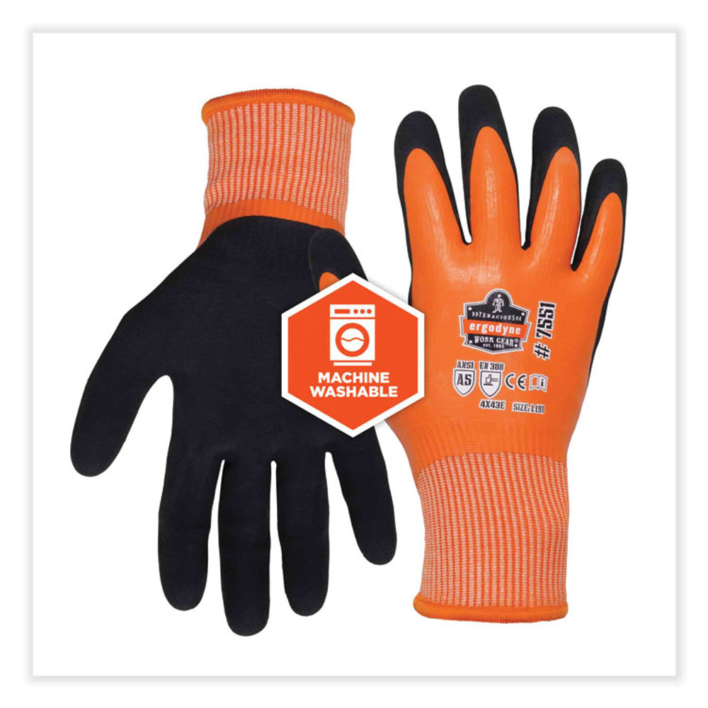 TENACIOUS HOLDINGS, INC. ergodyne® 17996 ProFlex 7551-CASE ANSI A5 Coated Waterproof CR Gloves, EN388: 4X43E, 11" Long, XX-Large, Orange, 144 Pairs/Carton