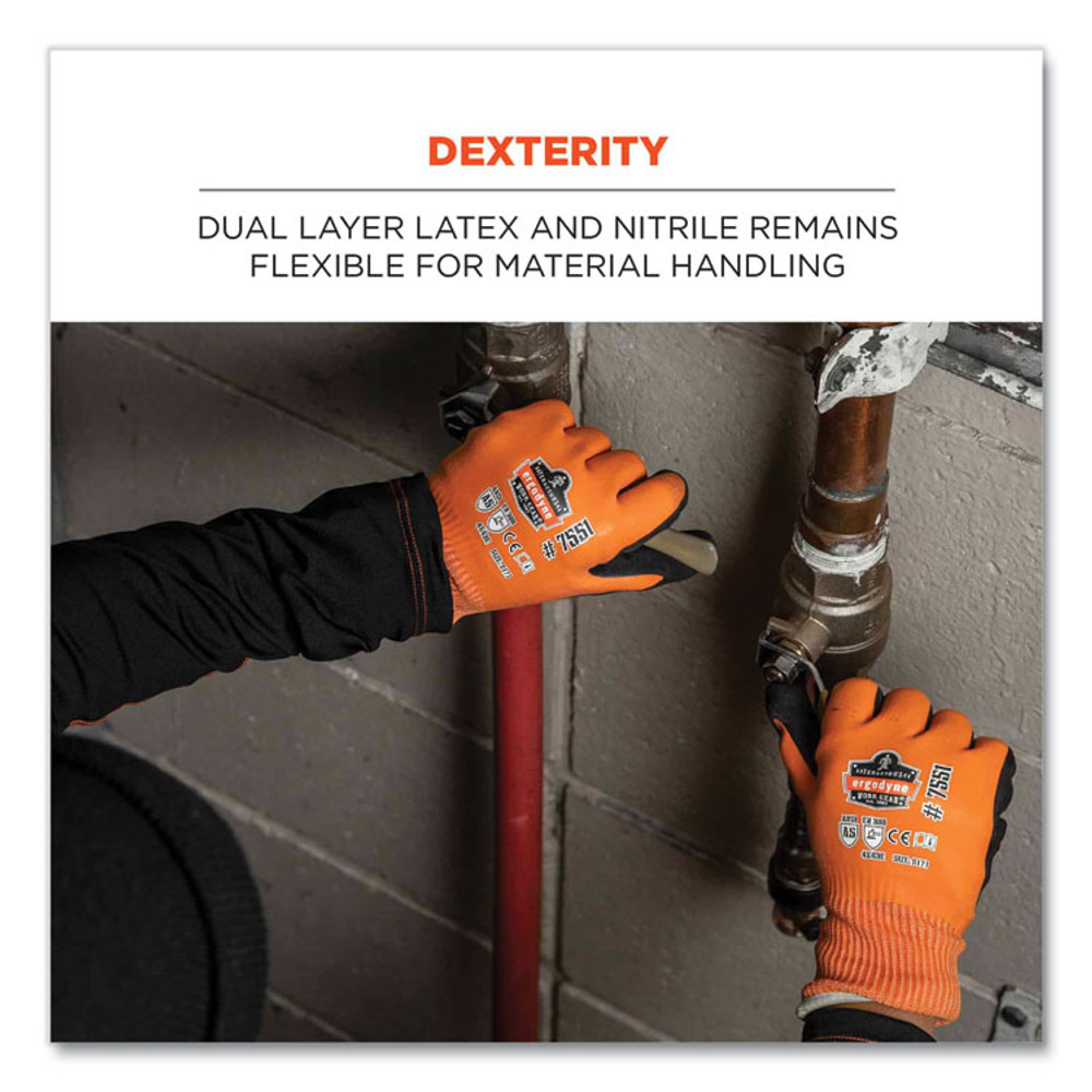 TENACIOUS HOLDINGS, INC. ergodyne® 17996 ProFlex 7551-CASE ANSI A5 Coated Waterproof CR Gloves, EN388: 4X43E, 11" Long, XX-Large, Orange, 144 Pairs/Carton