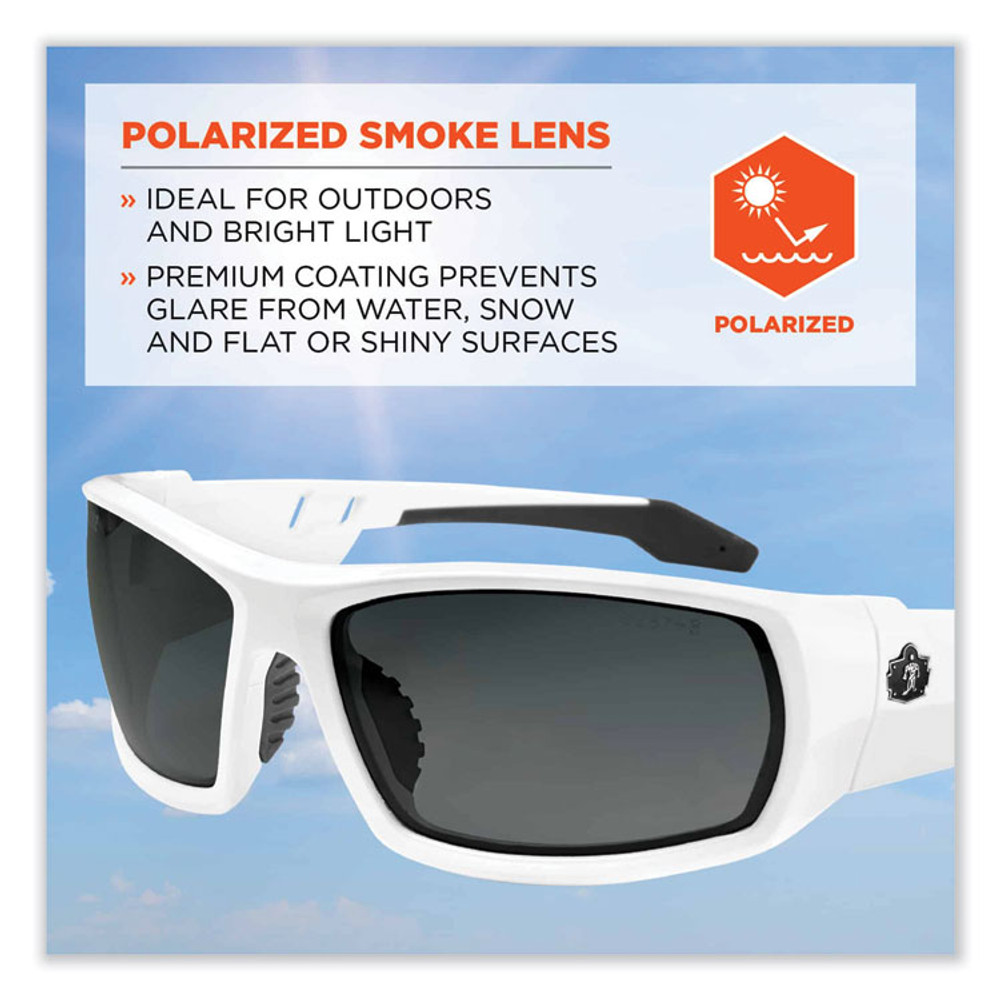 TENACIOUS HOLDINGS, INC. ergodyne® 50231 Skullerz Odin Safety Glasses, White Nylon Impact Frame, Polarized Smoke Polycarbonate Lens