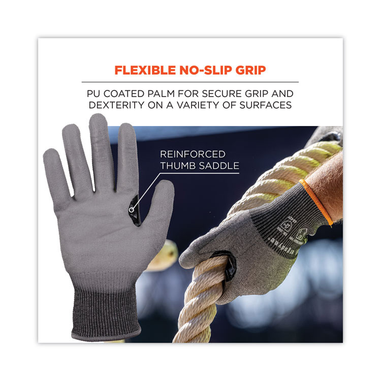 TENACIOUS HOLDINGS, INC. ergodyne® 18076 ProFlex 7071 ANSI A7 PU Coated CR Gloves, EN388: 4X42F, 9" Long, XX-Large, Gray, Pair