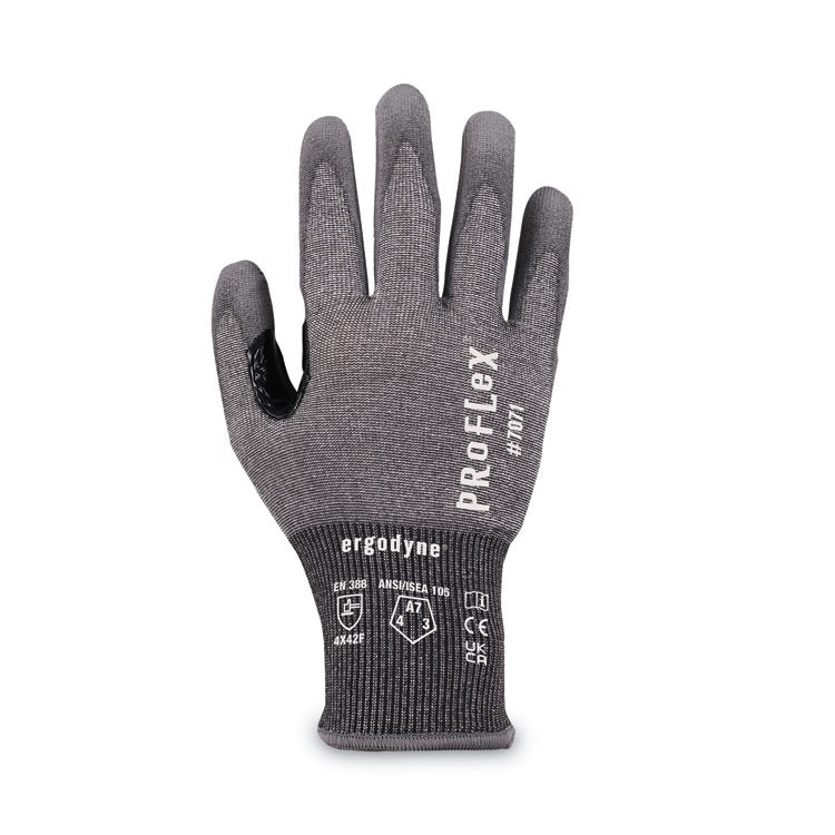 TENACIOUS HOLDINGS, INC. ergodyne® 18076 ProFlex 7071 ANSI A7 PU Coated CR Gloves, EN388: 4X42F, 9" Long, XX-Large, Gray, Pair