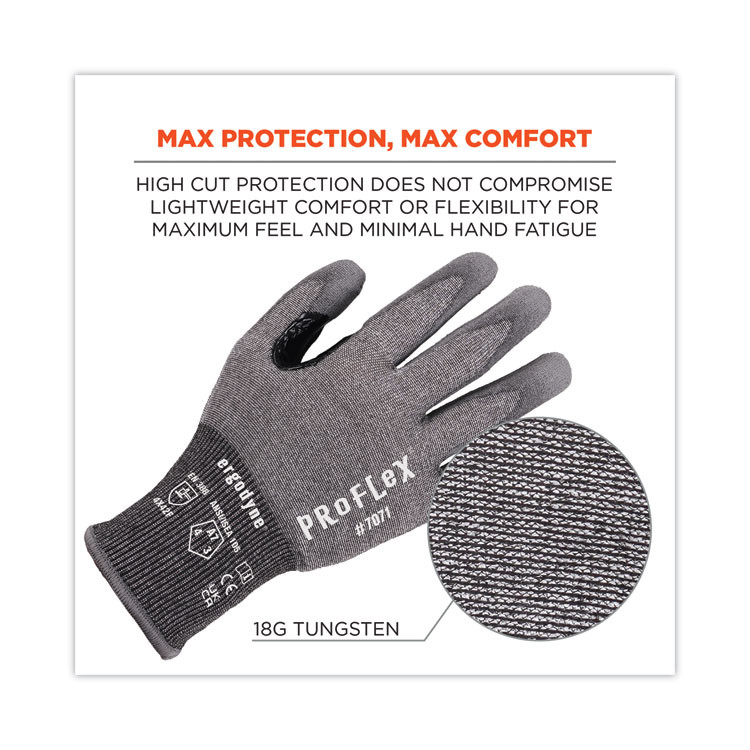 TENACIOUS HOLDINGS, INC. ergodyne® 18076 ProFlex 7071 ANSI A7 PU Coated CR Gloves, EN388: 4X42F, 9" Long, XX-Large, Gray, Pair
