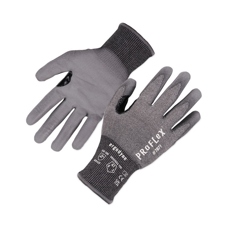 TENACIOUS HOLDINGS, INC. ergodyne® 18076 ProFlex 7071 ANSI A7 PU Coated CR Gloves, EN388: 4X42F, 9" Long, XX-Large, Gray, Pair