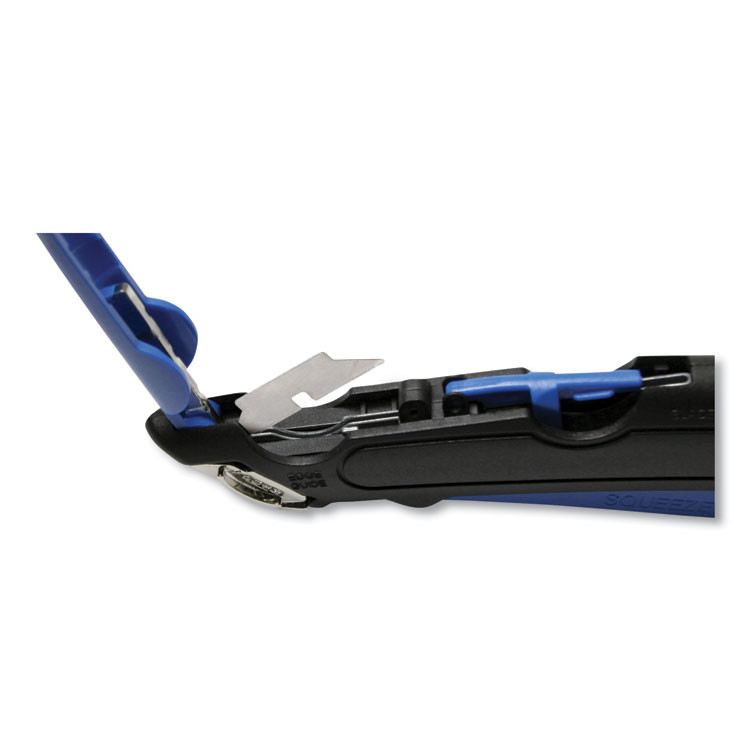 CONSOLIDATED STAMP COSCO 091524 Easycut Self-Retracting Cutter with Safety-Tip Blade, Holster and Lanyard, 6" Plastic Handle, Black/Blue