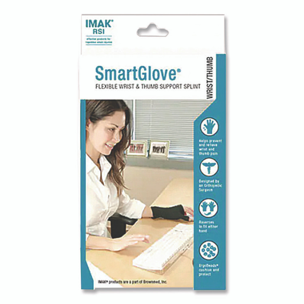 BROWNMED IMAK® RSI A20162 SmartGlove Flexible Wrist and Thumb Support Splint, Medium, Fits Left Hand/Right Hand, Black