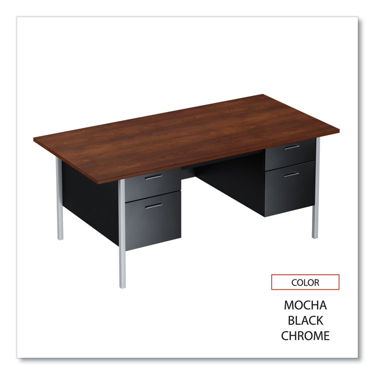 ALERA SD7236BM Double Pedestal Steel Desk, 72" x 36" x 29.5", Mocha/Black, Chrome-Plated Legs