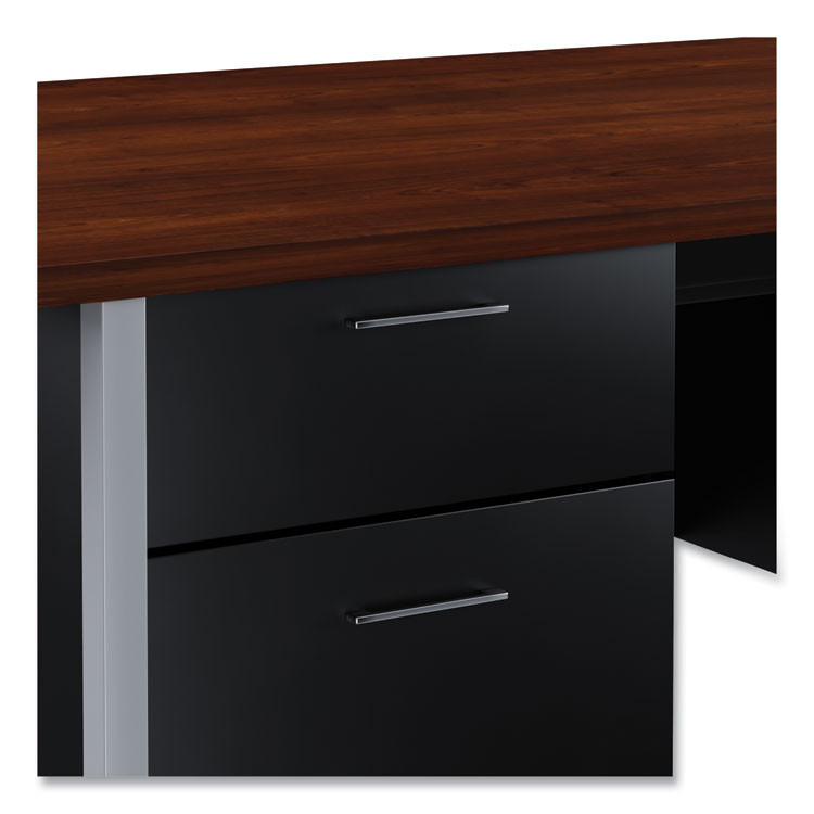 ALERA SD7236BM Double Pedestal Steel Desk, 72" x 36" x 29.5", Mocha/Black, Chrome-Plated Legs