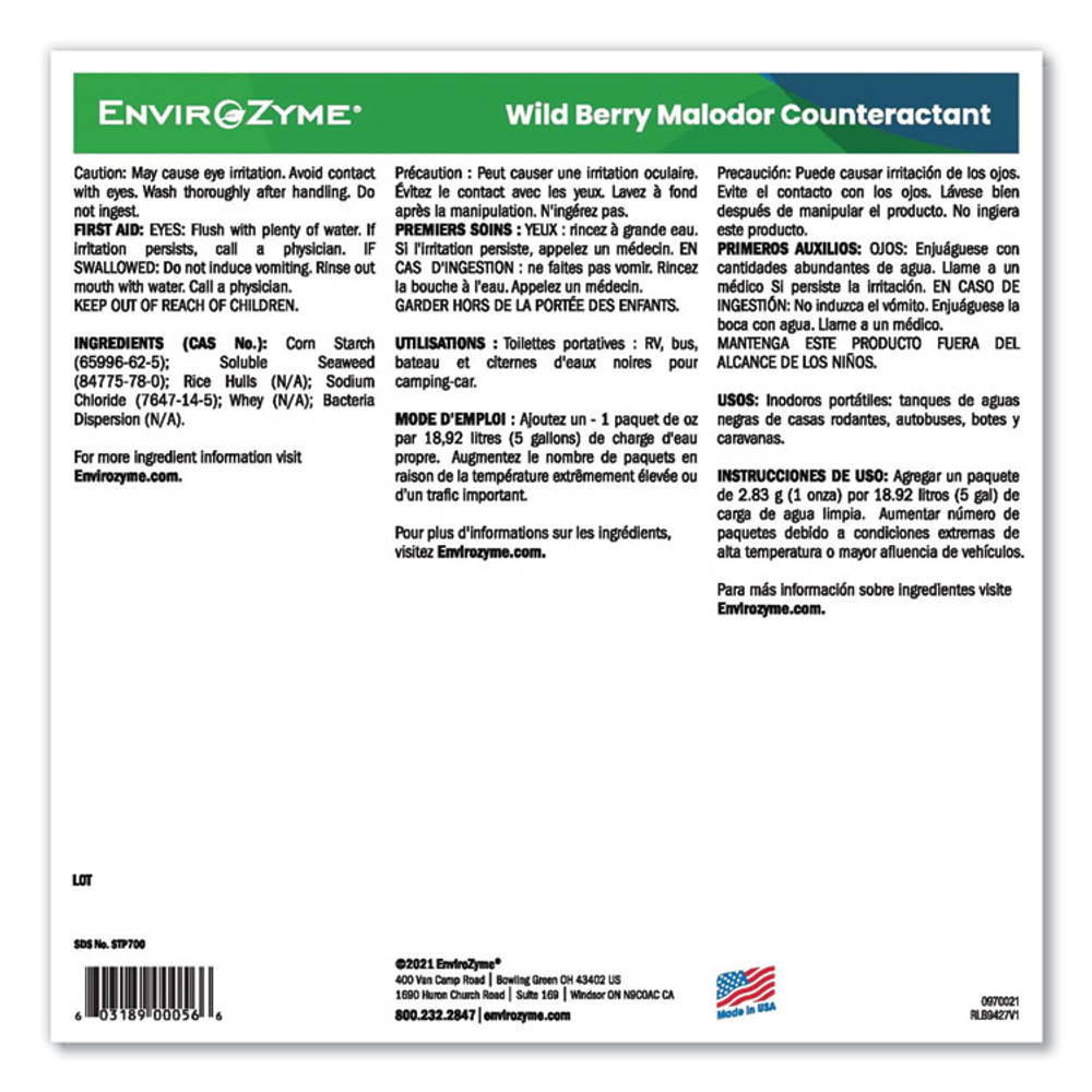 BETCO CORPORATION Z700P1500 Wildberry Malodor Counteractant, Wildberry Scent, 1 oz Pouch, 800 Pouches
