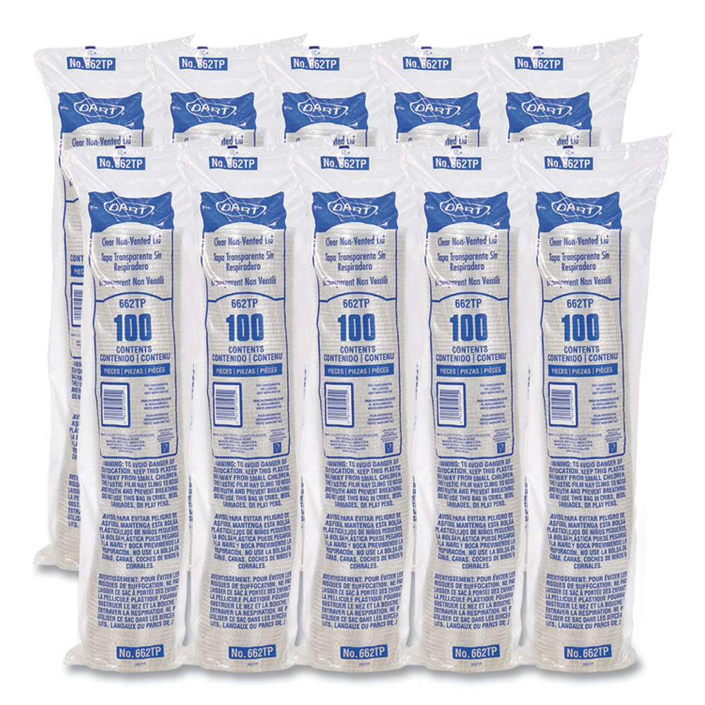 DART SOLO® 662TP Non-Vented Cup Lids, Fits 9 oz to 22 oz Cold Cups, Plastic, Clear, 1,000/Carton