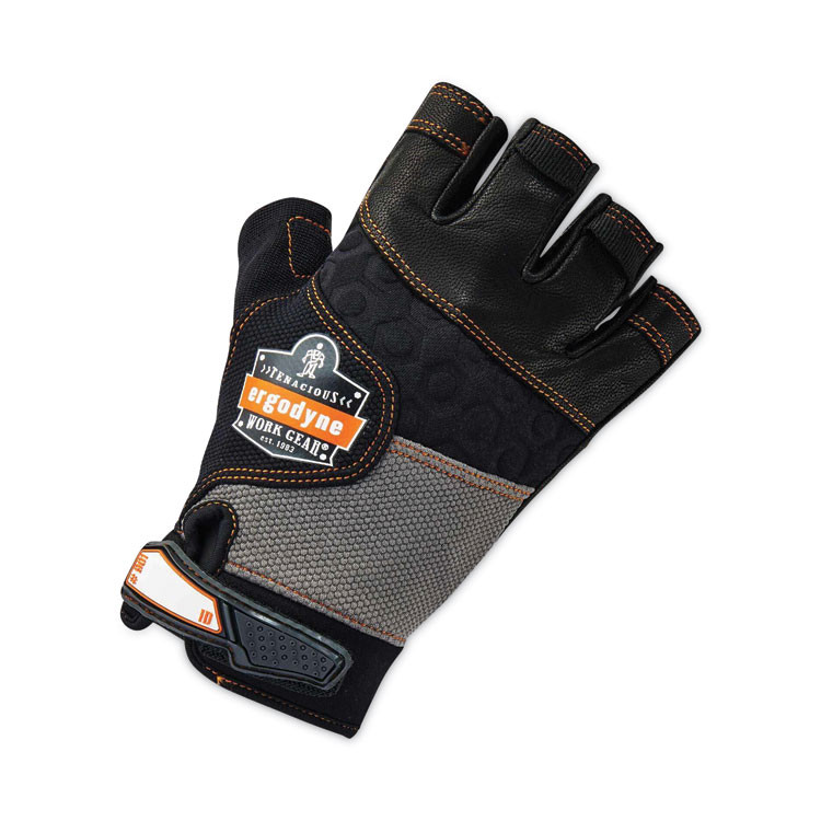 TENACIOUS HOLDINGS, INC. ergodyne® 17783 ProFlex 901 Half-Finger Leather Impact Gloves, EN388: 3122X, Medium, Black, Pair