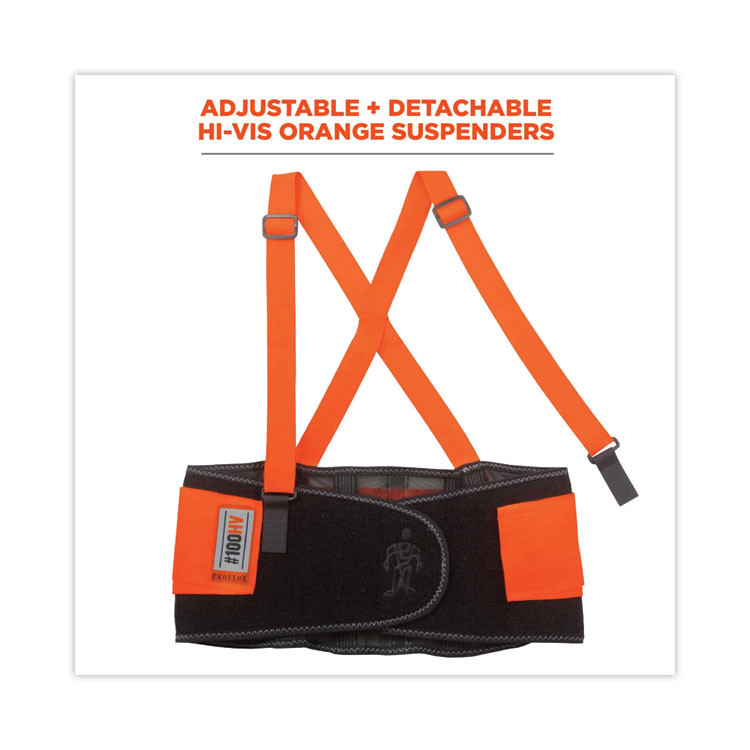 TENACIOUS HOLDINGS, INC. ergodyne® 11881 ProFlex 100HV Economy Hi-Vis Spandex Back Support Brace, X-Small, 20" to 25" Waist, Black/Orange