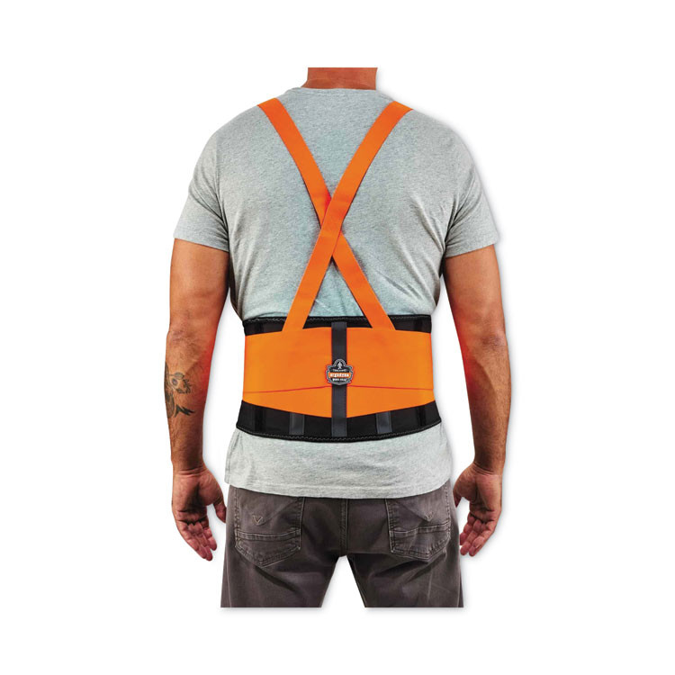 TENACIOUS HOLDINGS, INC. ergodyne® 11881 ProFlex 100HV Economy Hi-Vis Spandex Back Support Brace, X-Small, 20" to 25" Waist, Black/Orange
