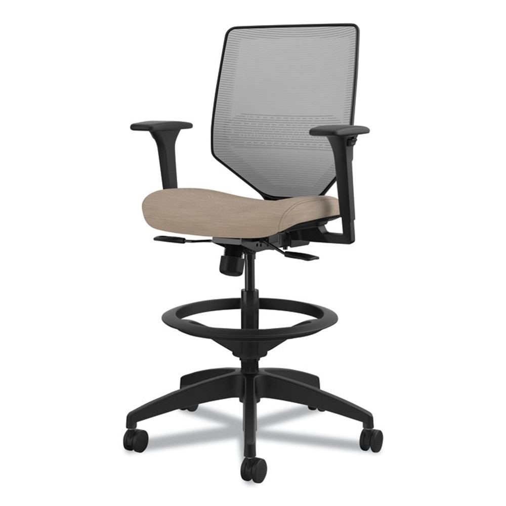 HON COMPANY SVSM1AIFC22T Solve Series Mesh Back Task Stool, Supports Up to 300 lb, 23" to 33" Seat Height, Putty Seat, Fog Back, Black Base