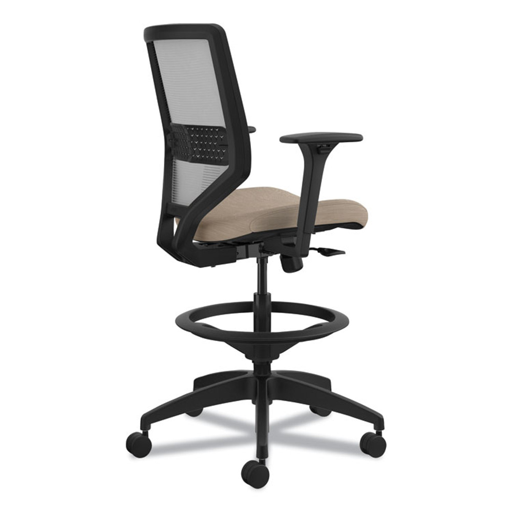 HON COMPANY SVSM1AIFC22T Solve Series Mesh Back Task Stool, Supports Up to 300 lb, 23" to 33" Seat Height, Putty Seat, Fog Back, Black Base
