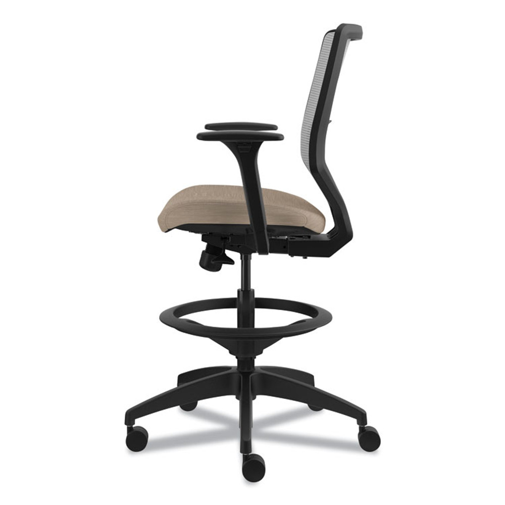 HON COMPANY SVSM1AIFC22T Solve Series Mesh Back Task Stool, Supports Up to 300 lb, 23" to 33" Seat Height, Putty Seat, Fog Back, Black Base