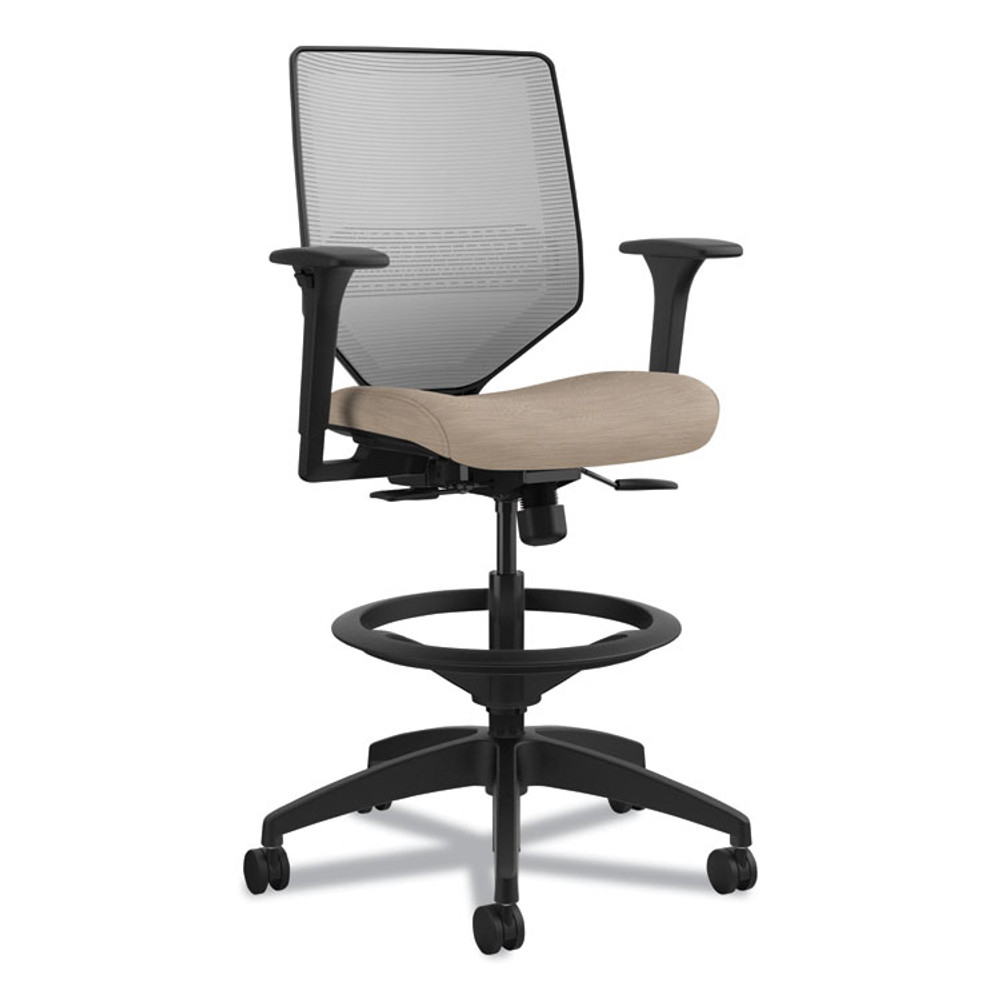 HON COMPANY SVSM1AIFC22T Solve Series Mesh Back Task Stool, Supports Up to 300 lb, 23" to 33" Seat Height, Putty Seat, Fog Back, Black Base