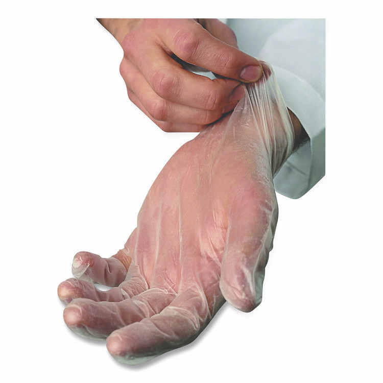 TRADEX INTERNATIONAL AMBITEX® VLG5101 V5101 Series Latex-Free Lightly Powdered Vinyl Gloves, Large, 3 mil Thick, 9" Long, Clear, 100/Box