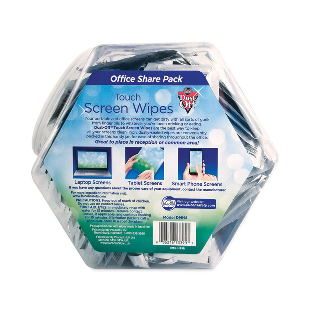 FALCON SAFETY Dust-Off® DMHJ Touch Screen Wipes, 5 x 6, Citrus, 200 Individual Foil Packets in an Easy Grab Jar