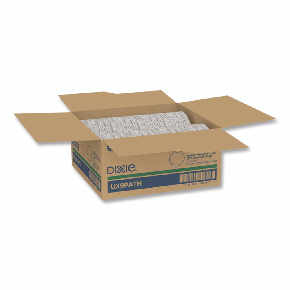 GEORGIA PACIFIC Dixie® UX9PATH Pathways Soak-Proof Shield Mediumweight Paper Plates, 8.5" dia, Green/Burgundy, 1,000/Carton