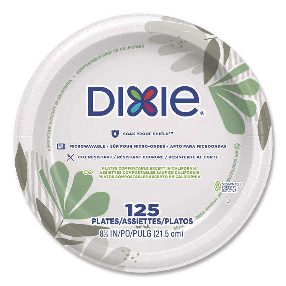 GEORGIA PACIFIC Dixie® UX9PATH Pathways Soak-Proof Shield Mediumweight Paper Plates, 8.5" dia, Green/Burgundy, 1,000/Carton