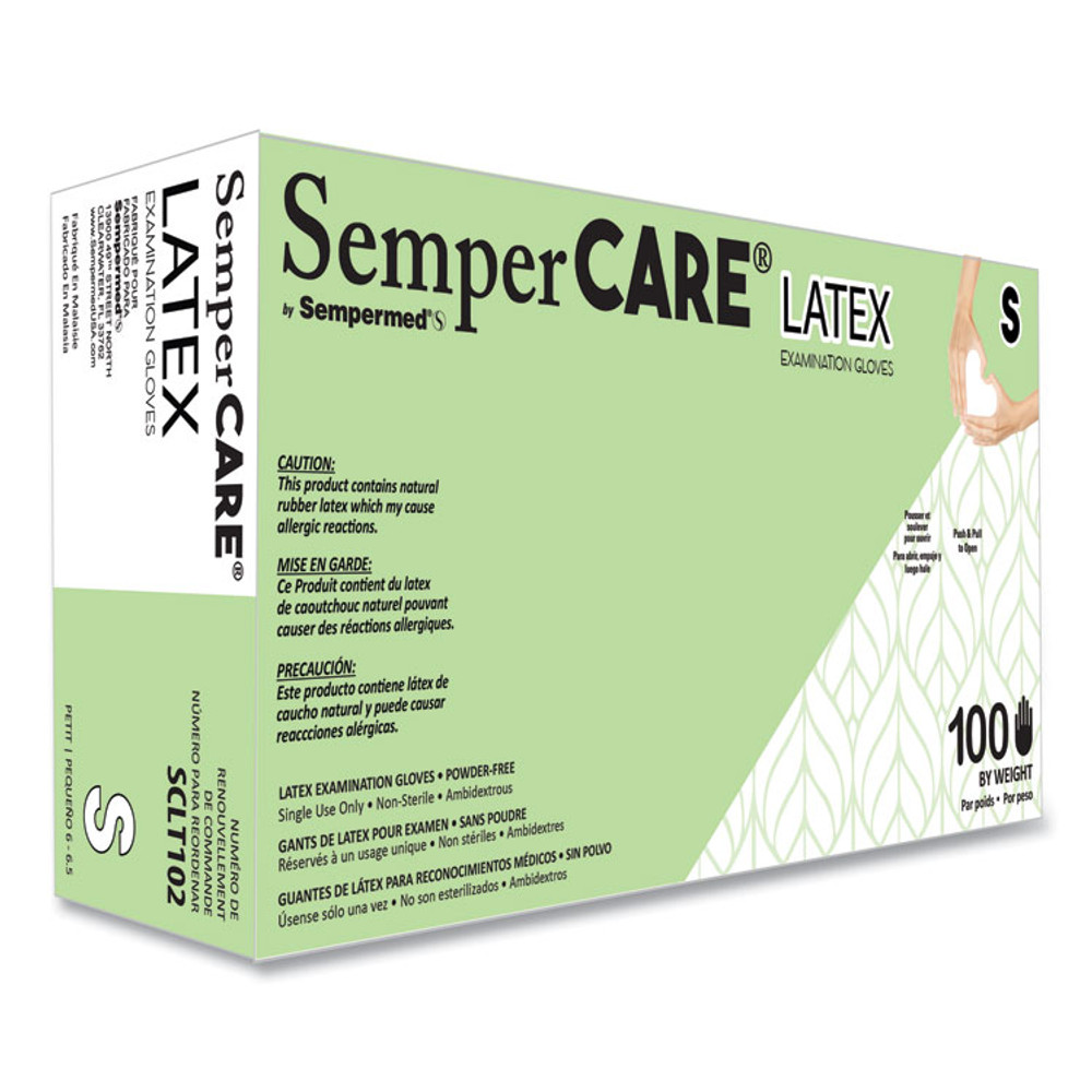 SEMPERMED USA, INC. SemperCare® SCLT102BX Latex Examination Gloves, Cream, Small, 100/Box