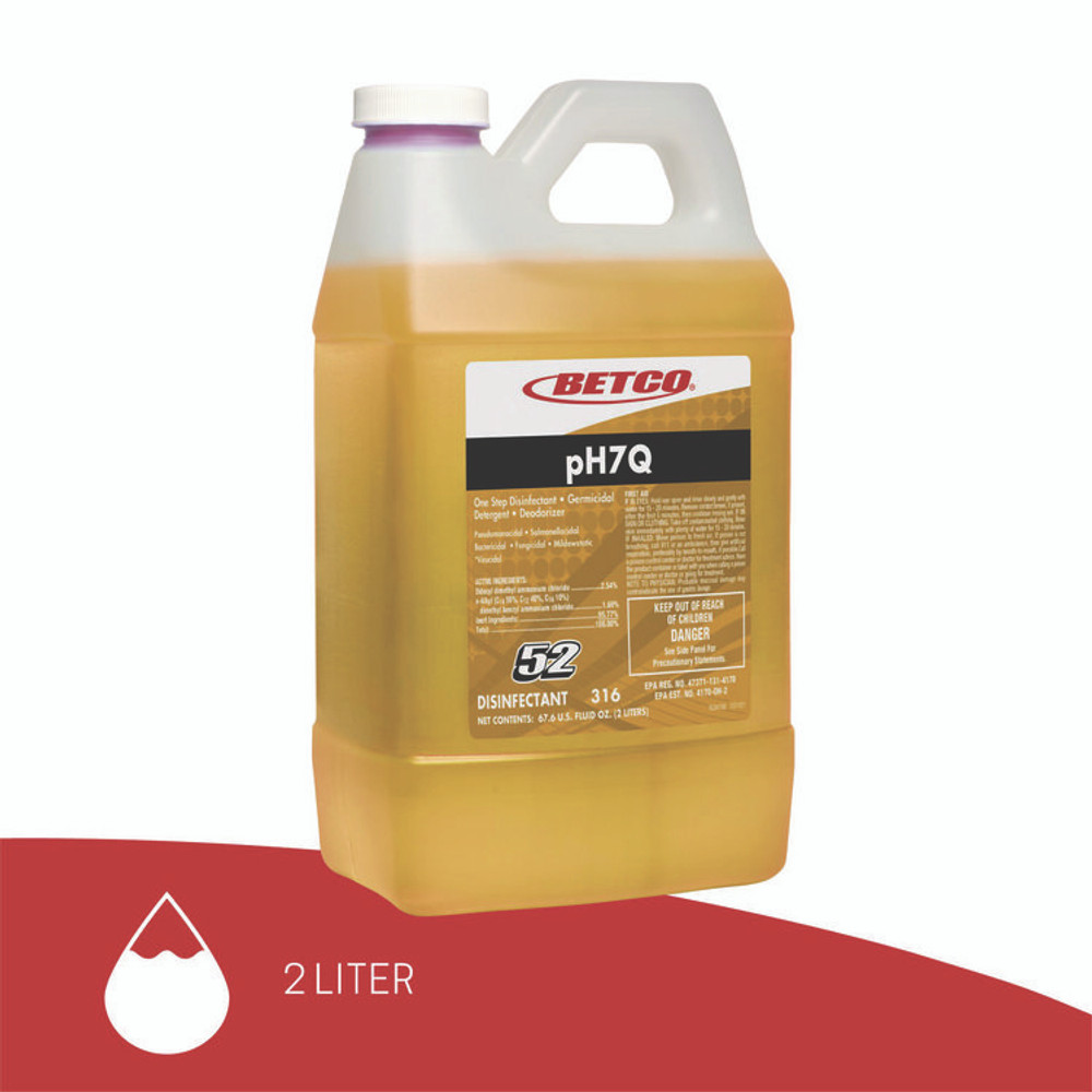 BETCO CORPORATION 3164700 pH7Q Neutral Disinfectant, Pleasant Lemon Scent, 2 L Bottle, 4/Carton