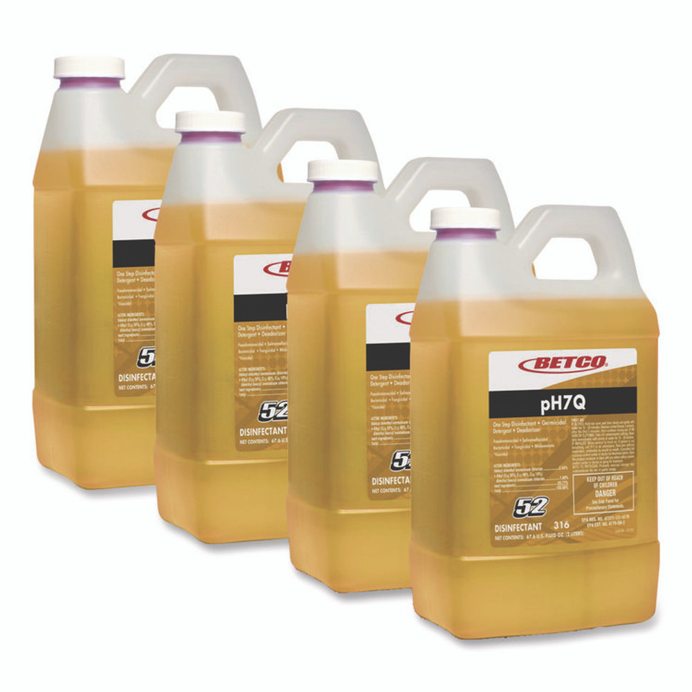 BETCO CORPORATION 3164700 pH7Q FastDraw Neutral Disinfectant, Pleasant Lemon Scent, 2 L Bottle, 4/Carton