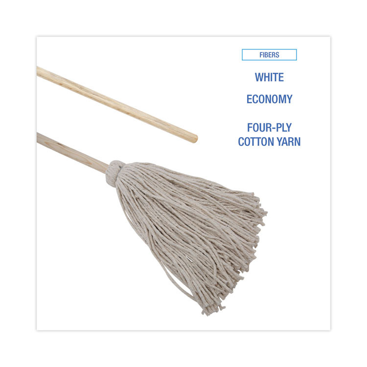 BOARDWALK 124C Handle/Deck Mops, #24 White Cotton Head, 54" Natural Wood Handle, 6/Pack