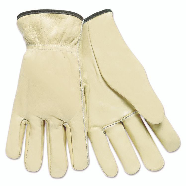 MCR SAFETY 3200L Top Grain Cowhide Leather Drivers Gloves, Gunn Cut, Straight Thumb, Large, Tan, 12 Pairs