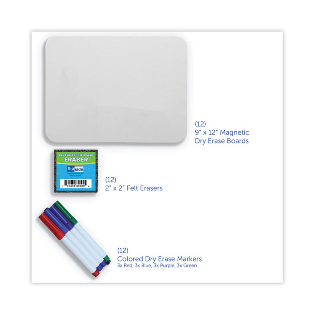 FLIPSIDE PRODUCTS 31003 Dry Erase Board Set, 12" x 9", White Surface, 12/Pack