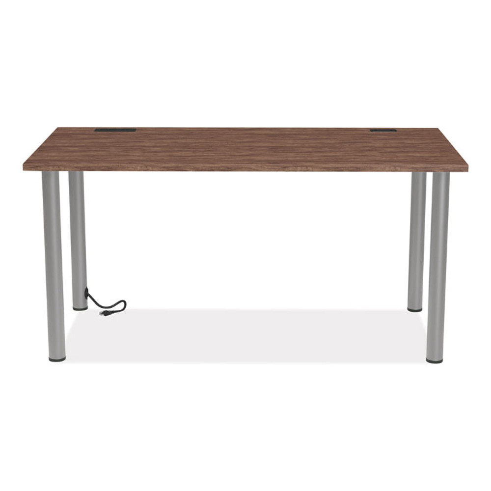 UNION & SCALE 24398967 Essentials Writing Table-Desk with Integrated Power Management, 59.7" x 29.3" x 28.8", Espresso/Aluminum