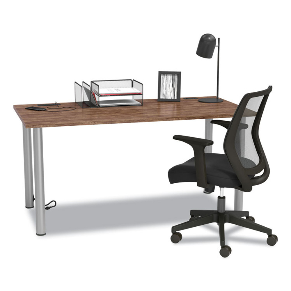 UNION & SCALE 24398967 Essentials Writing Table-Desk with Integrated Power Management, 59.7" x 29.3" x 28.8", Espresso/Aluminum