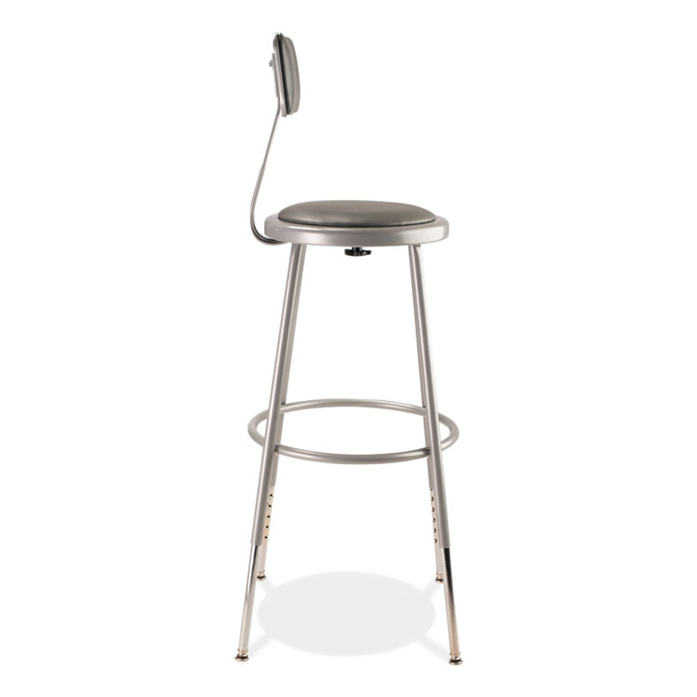 NATIONAL PUBLIC SEATING NPS® 6424HB 6400 Series Height Adjustable Heavy Duty Padded Stool with Backrest, Supports Up to 300 lb, 25" to 33" Seat Height, Gray