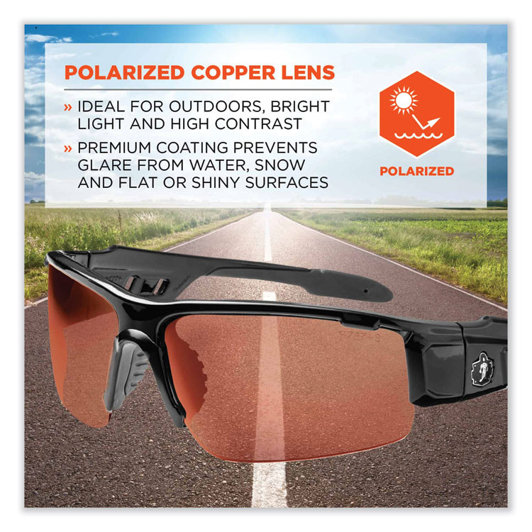 TENACIOUS HOLDINGS, INC. ergodyne® 52021 Skullerz Dagr Safety Glasses, Black Nylon Impact Frame, Polarized Copper Polycarbonate Lens