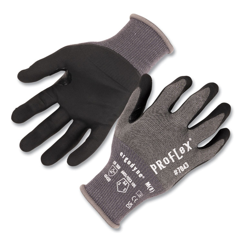 TENACIOUS HOLDINGS, INC. ergodyne® 10524 ProFlex 7043 ANSI A4 Nitrile Coated CR Gloves, EN388: 4X42D, 9" Long, Large, Gray, Pair