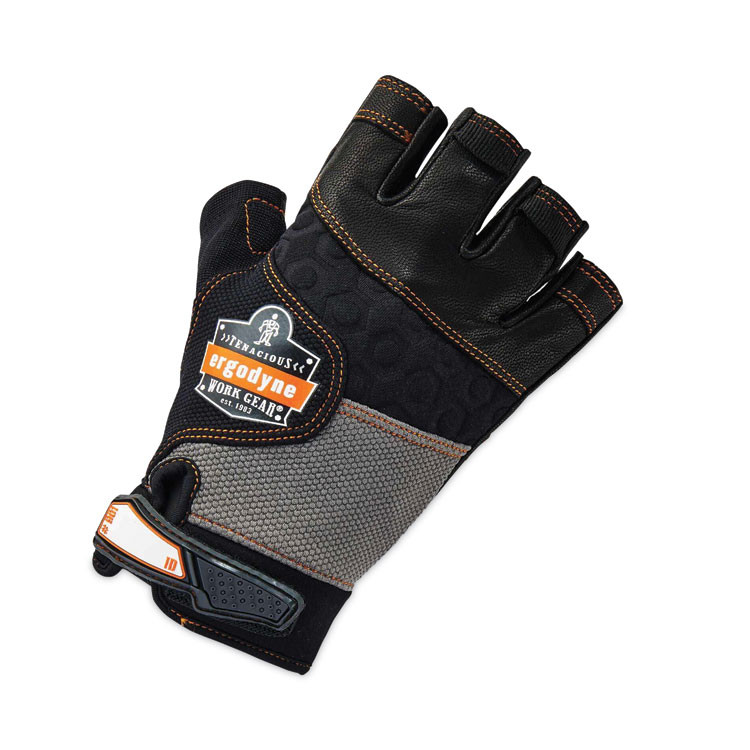 TENACIOUS HOLDINGS, INC. ergodyne® 17782 ProFlex 901 Half-Finger Leather Impact Gloves, EN388: 3122X, Small, Black, Pair