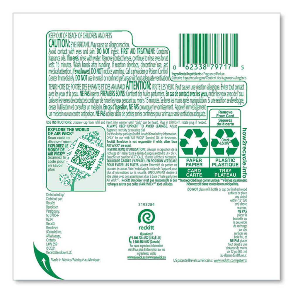 RECKITT BENCKISER Air Wick® 79717CT Scented Oil Refill, Fresh Waters, 0.67 oz, 2/Pack, 6 Pack/Carton