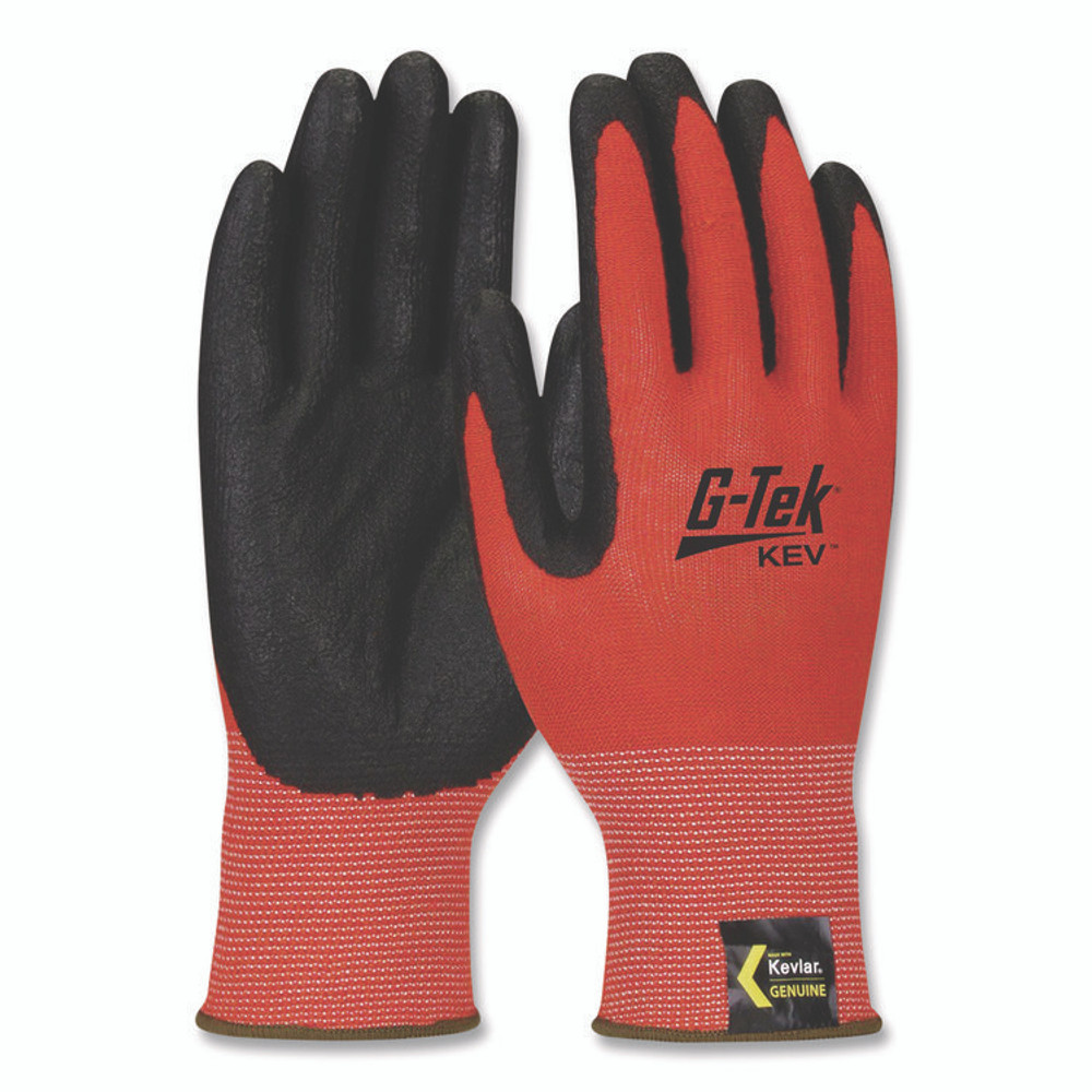 PROTECTIVE INDUSTRIAL PRODUCTS INC G-Tek® 09K1640M KEV Hi-Vis Seamless Knit Kevlar Gloves, EN388: 4X31, Medium, Red/Black, Pair