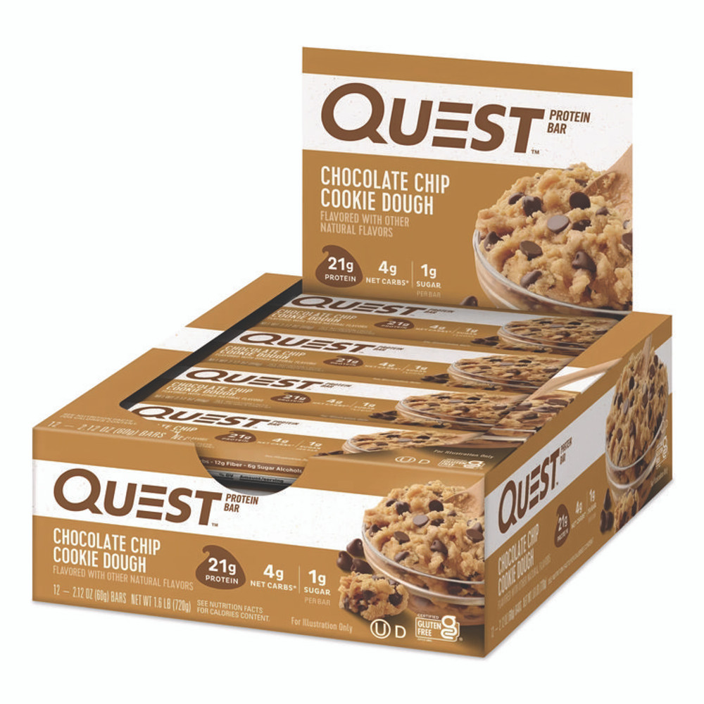 QUEST NUTRITION 00003 Protein Bars, Chocolate Chip Cookie Dough, 2.12 oz Bar, 12 Bars/Box