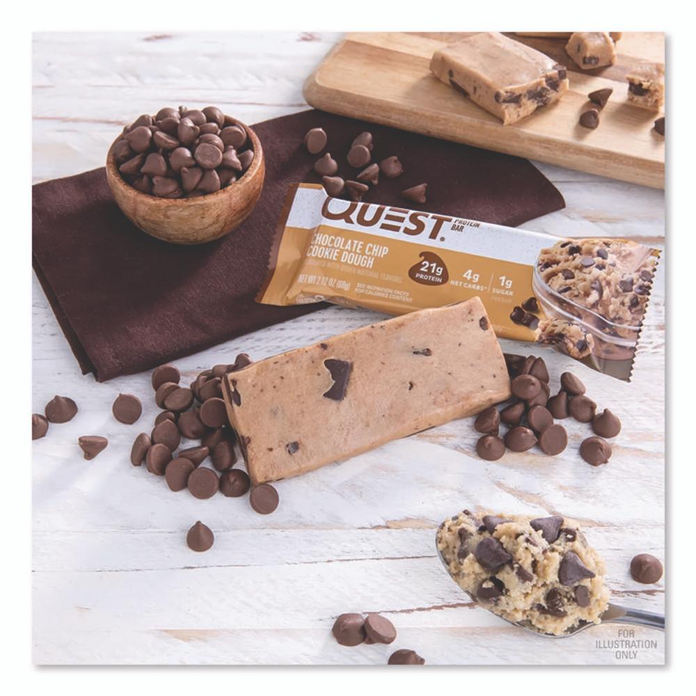 QUEST NUTRITION 00003 Protein Bars, Chocolate Chip Cookie Dough, 2.12 oz Bar, 12 Bars/Box