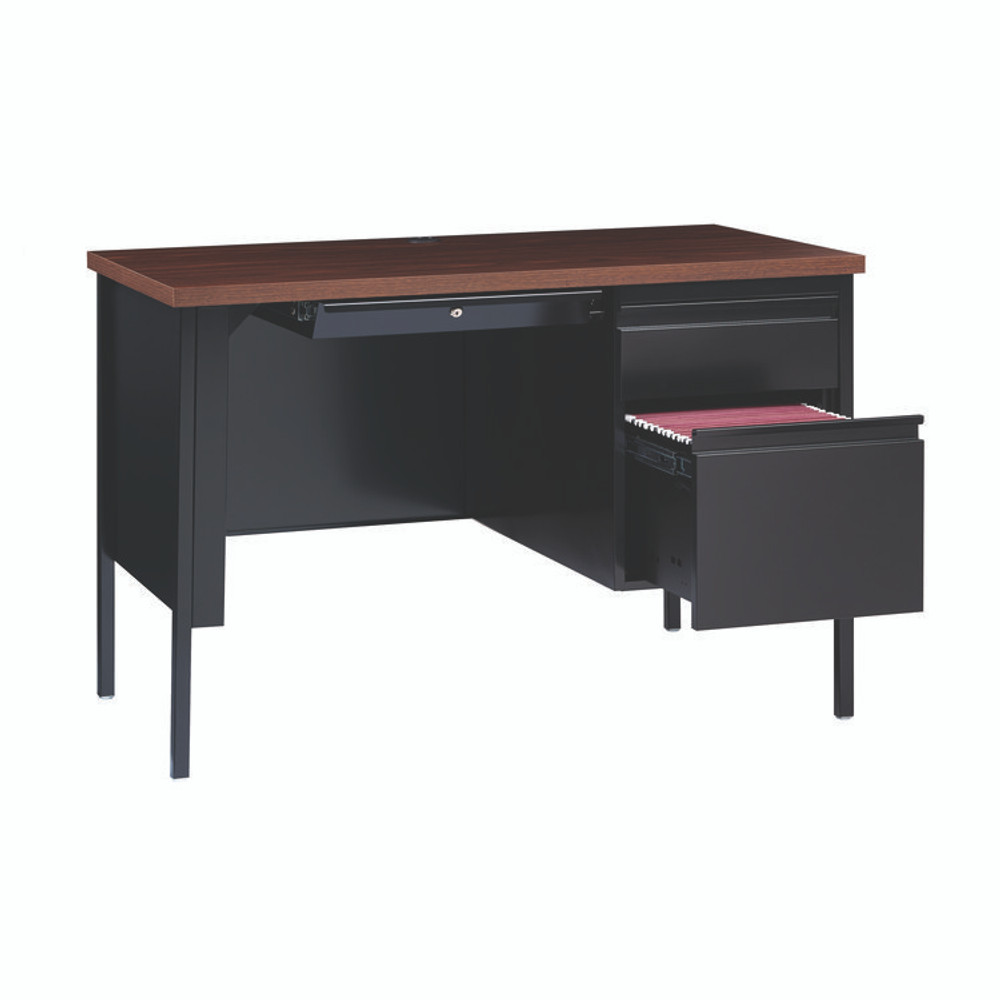 ALERA HSD4524BM Single Pedestal Steel Desk, 45" x 24" x 29.5", Mocha/Black, Black Legs
