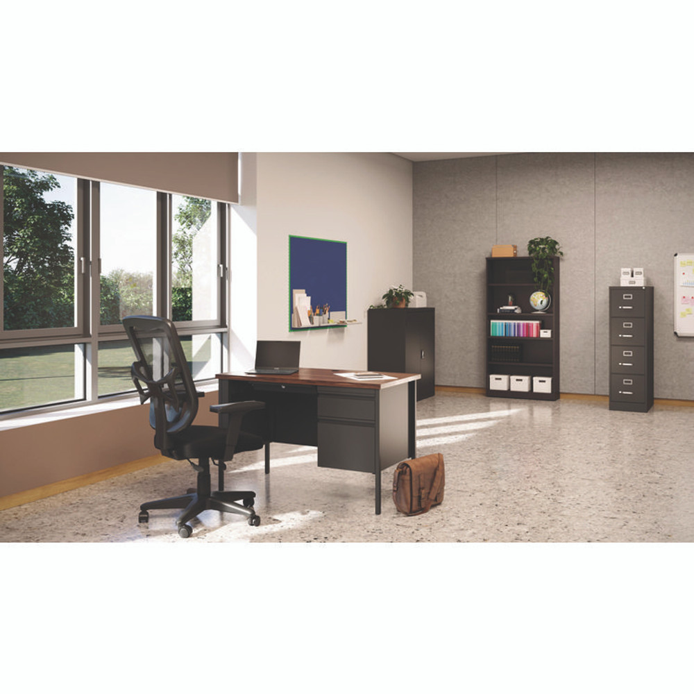 ALERA HSD4524BM Single Pedestal Steel Desk, 45" x 24" x 29.5", Mocha/Black, Black Legs